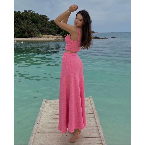 ZARA 2 PIECES MATCHING SET PINK TEXTURED BUSTIER TOP AND SKIRT - Picture 12 of 16